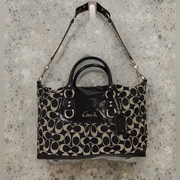 Coach Ashley Signature Satchel Shoulder Bag  Jacquard Black NWOT - Picture 1 of 16